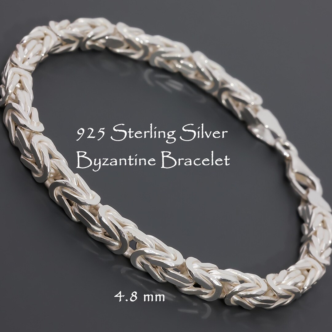 925 Sterling Silver Byzantine Chain Bracelet Men, Viking White