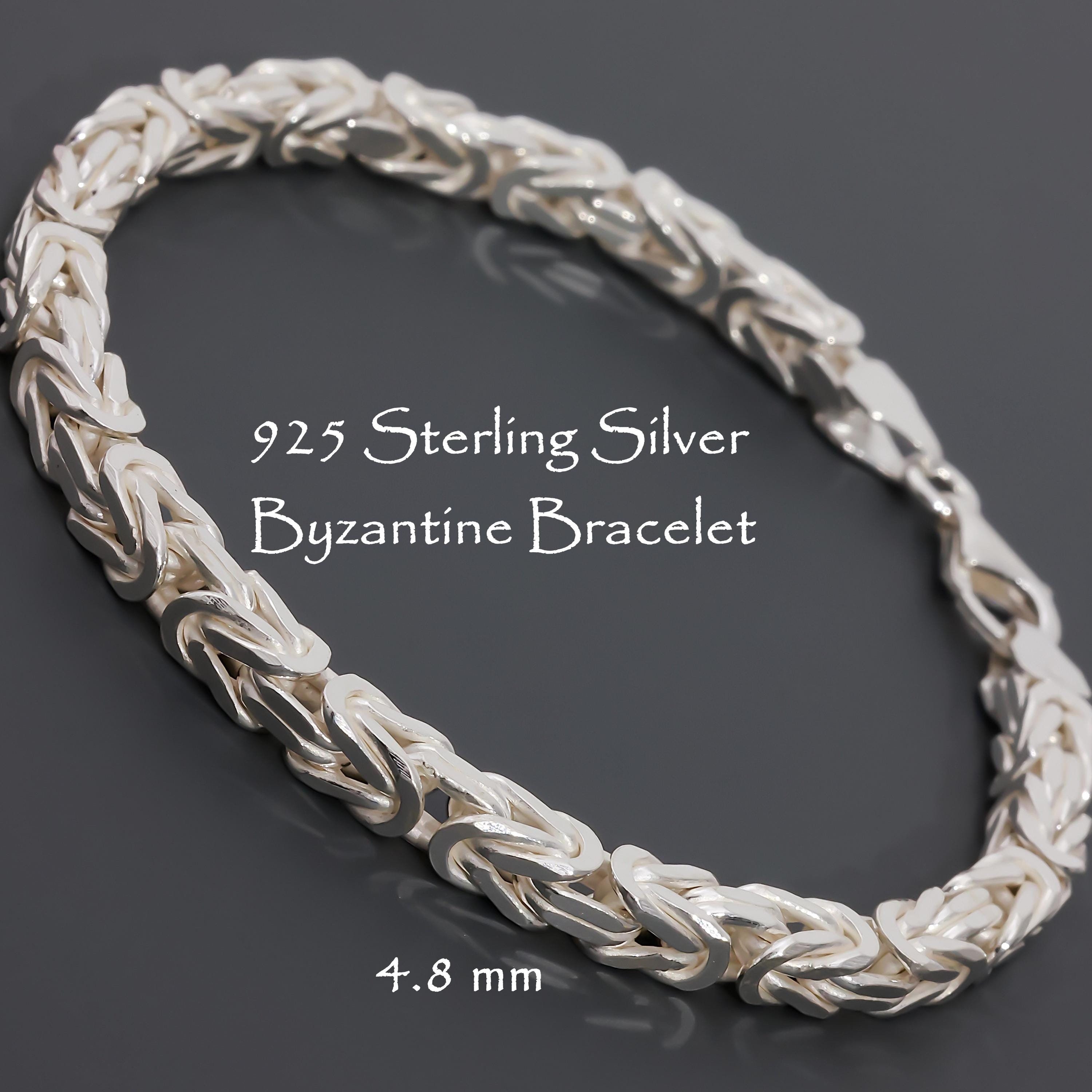 925 Sterling Silver Byzantine Chain Bracelet Men, Viking White