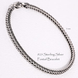 925 Sterling Silver Foxtail Chain Bracelet Men, Wheat Bali Oxidized Charm Chain Women, Birthday Anniversary Gift Jewelry Her Him Dad Husband