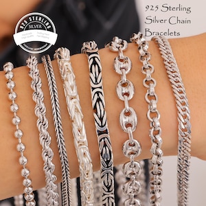 925 Sterling Silver Chain Bracelet Women Men, Euro Byzantine