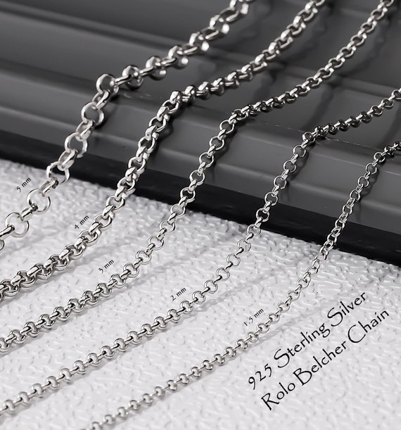 925 Sterling Silver Belcher Chain Necklace Women, Rolo Long Thick