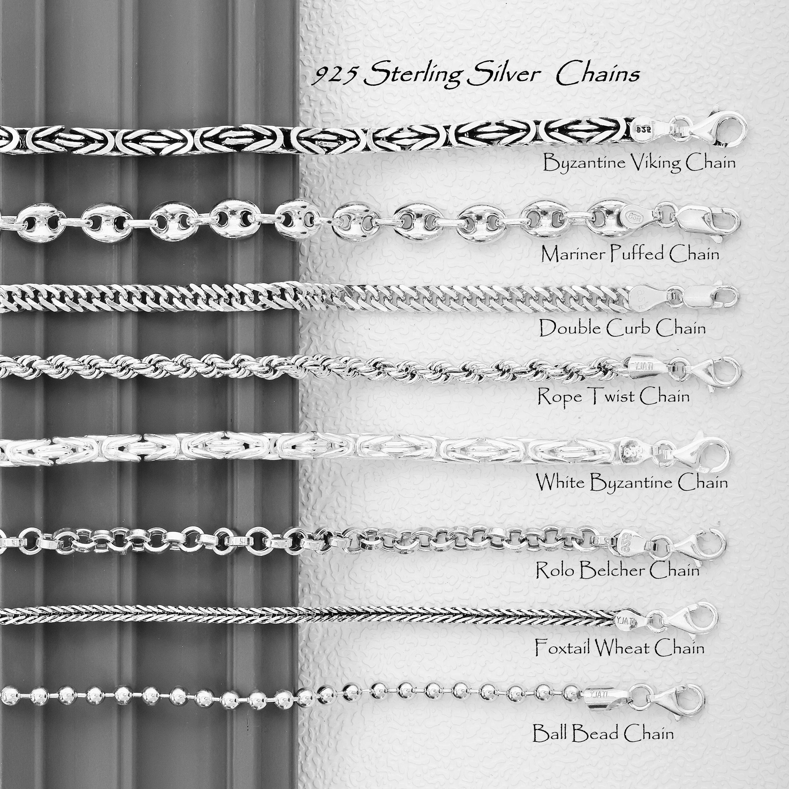 925 Sterling Silver Chain Necklace Men, Byzantine, Double Curb