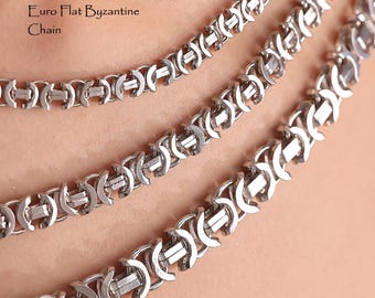 925 Sterling Silver Euro Byzantine Chain Necklace Women, Viking Flat Long Charm Choker Chain Men, Birthday Anniversary Gifts Jewelry Her Him