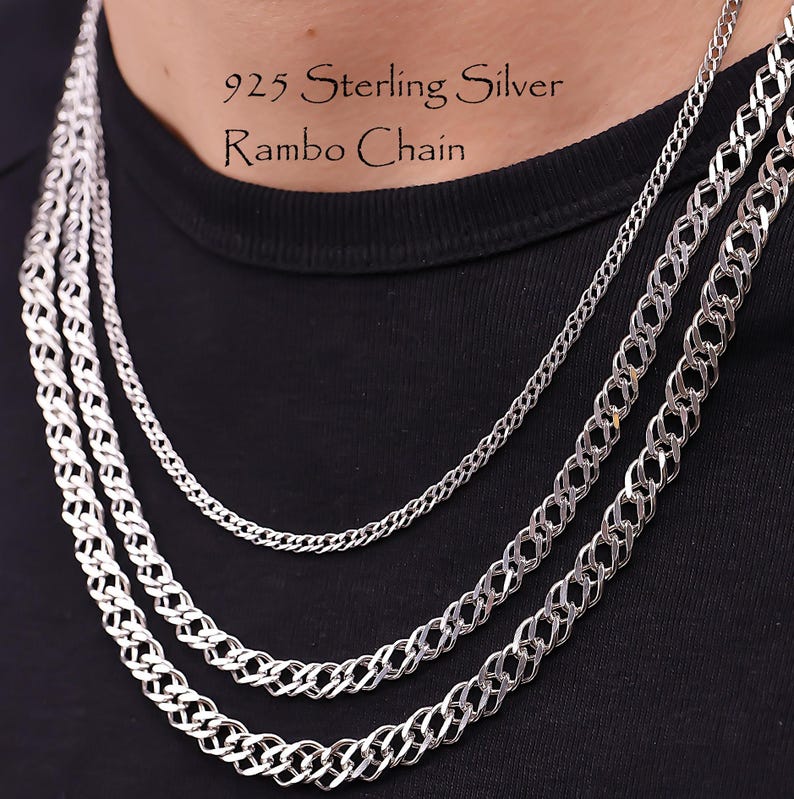 925 Sterling Silver Rambo Chain, Silver Chain Necklace, Double Curb Women Chain, Men Necklace , Necklaces For Women ,Silver Chain Gift For Her, Gift for women, Gold Chain, Rose Gold Chain, Rambo Chain Necklace, Birthday  Anniversary Gifts Her him