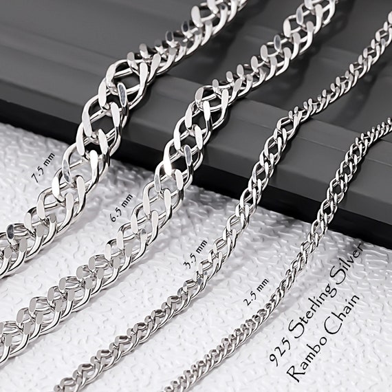 925 Sterling Silver Rambo Chain Necklace Women, Double Curb Link Long Choker Charm Chain Men, Birthday Gift Jewelry Her Him Dad Mum Wife Kid