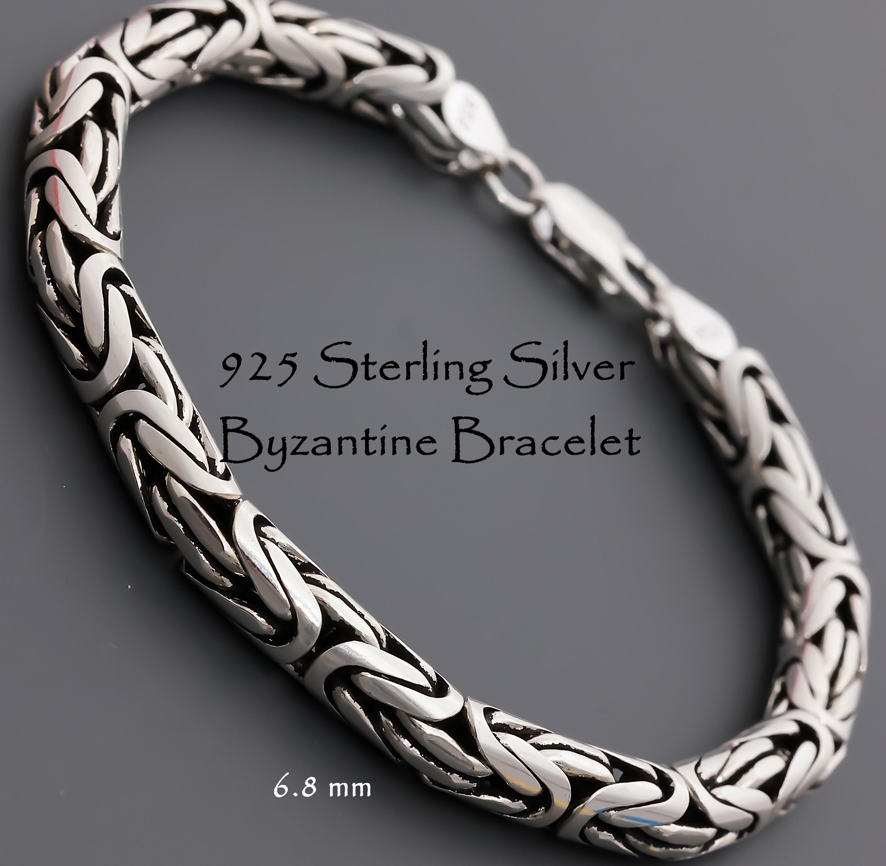 925 Sterling Silver Byzantine Chain Bracelet Men, Viking Bali