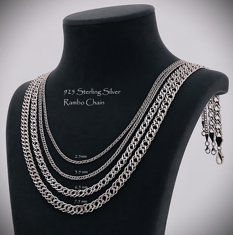 925 Sterling Silver Rambo Chain, Silver Chain Necklace, Double Curb Women Chain, Men Necklace , Necklaces For Women ,Silver Chain Gift For Her, Gift for women, Gold Chain, Rose Gold Chain, Rambo Chain Necklace, Birthday  Anniversary Gifts Her him