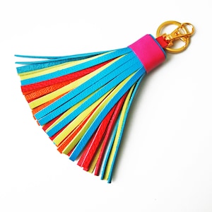 Colorful Leather tassel Fringe Keychain Key chain Bag charm Bridesmaid Gift Multicolor image 9
