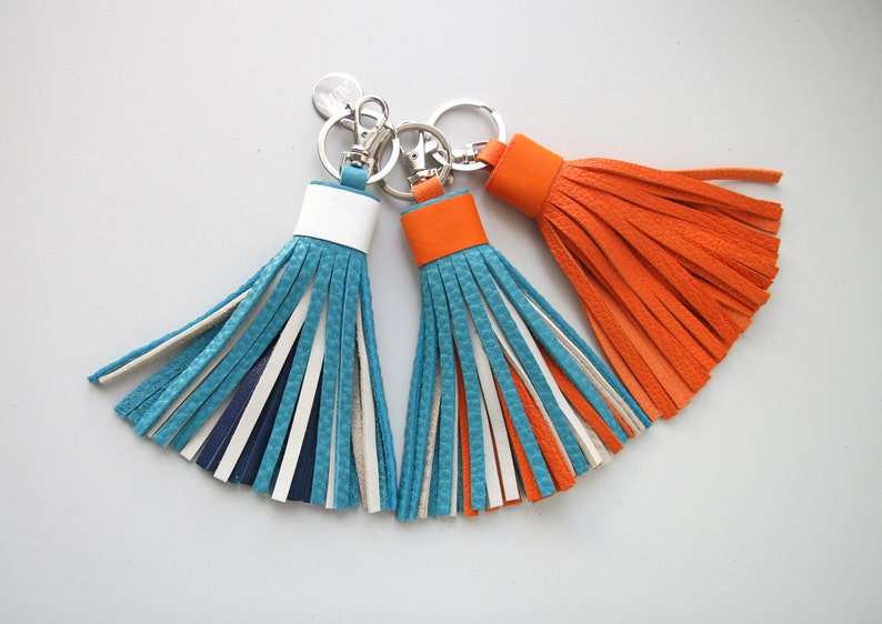 Colorful Leather tassel Fringe Keychain Key chain Bag charm Bridesmaid Gift Multicolor image 4