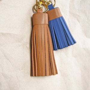 Leather Tassel Purse Bag Charm Leather Tassel Key Chain Anniversary Keychain navy camel 4.7 inch inches