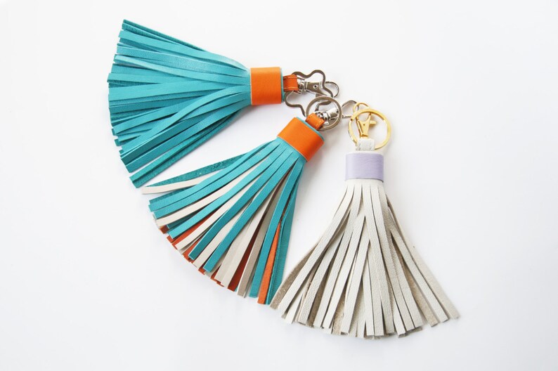 Leather tassel Keychain Bag charm Bridesmaid Gift image 1