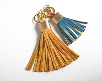 Leather Tassel Key Chain Purse Bag Charm Fringe Key Chain Gift for Her Tassel Key Ring