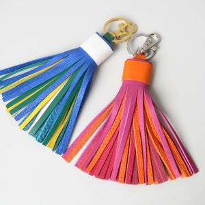 Colorful Leather tassel Fringe Keychain Key chain Bag charm Bridesmaid Gift Multicolor image 3