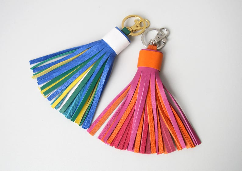 Colorful Leather tassel Fringe Keychain Key chain Bag charm Bridesmaid Gift Multicolor image 3
