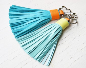 Leather Tassel Key chain Purse Charm, Tassel Key Fob