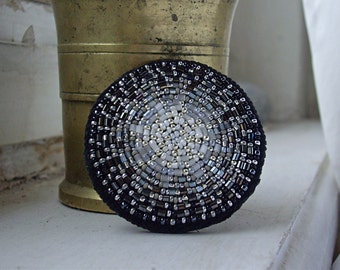 Beaded brooch Black and White Circle Brooch Pin Bead Embroidered Brooch