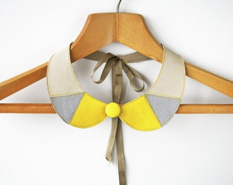 Peter Pan detachable collar necklace Leather necklace Yellow Gray Leather Collar