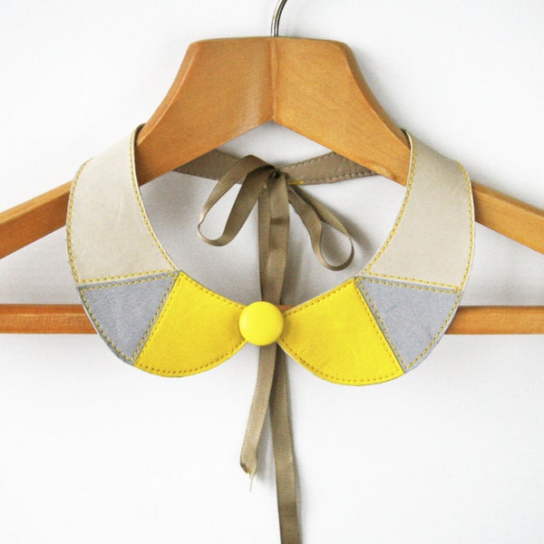 Peter Pan detachable collar necklace Leather necklace Yellow Gray Leather Collar