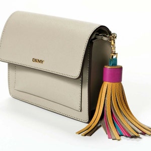 Multicolor Leather Tassel with Lobster Clasp and Split ring Bag Charm image 2