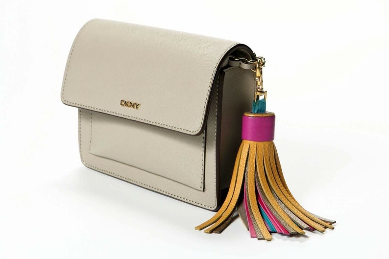 Multicolor Leather Tassel with Lobster Clasp and Split ring Bag Charm image 2