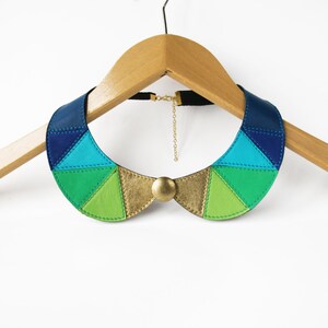 Collier Vintage En Métal Émaillé Bleu Vert Et Doré - Bijou Ancien - Occasion