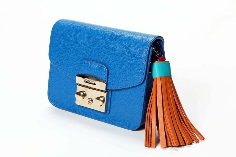 Multicolor Leather Tassel with Lobster Clasp and Split ring Bag Charm image 6