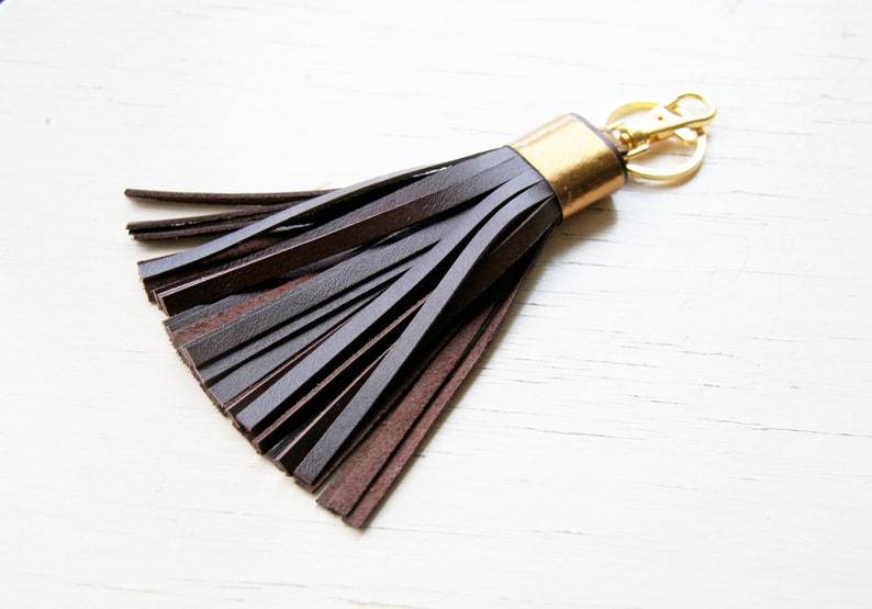 Leather Tassel Keychain Leather Tassel Key Fob Gold Accessorie Etsy