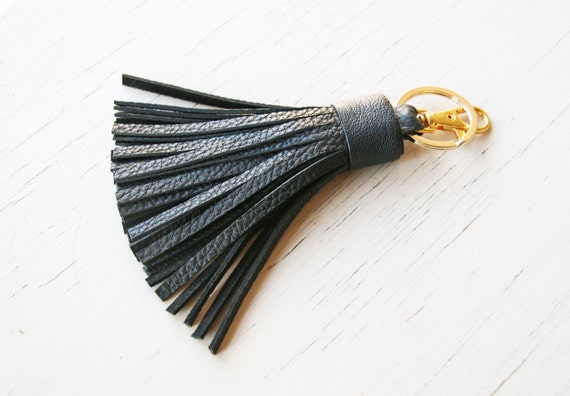 Leather Tassel Key Chain Black Leather Tassel Key Fob Bag