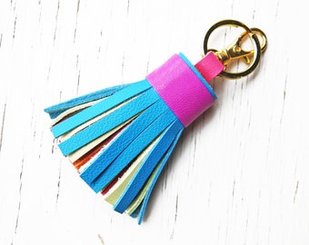 Leather tassel Keychain Purse Bag charm Leather Bridesmaid Gift Multicolor