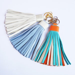 Multicolor Leather Tassel with Lobster Clasp and Split ring Bag Charm image 8