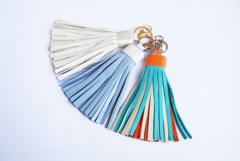 Multicolor Leather Tassel with Lobster Clasp and Split ring Bag Charm image 8