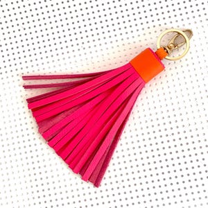 Leather Tassel Pink Keychain with Lobster Clasp and Split ring Bag Charm