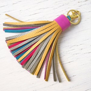 Colorful Leather tassel Fringe Keychain Key chain Bag charm Bridesmaid Gift Multicolor image 5