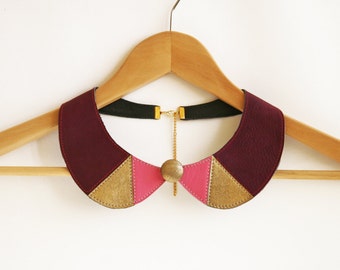 Leather Necklace Purple Metallic Gold Leather Collar Bib Necklace Purple Jewelry Europeanstreetteam Triangles Leather Necklace