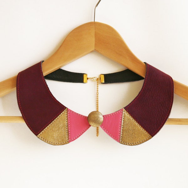 Leather Necklace Purple Metallic Gold Leather Collar Bib Necklace Purple Jewelry Europeanstreetteam Triangles Leather Necklace