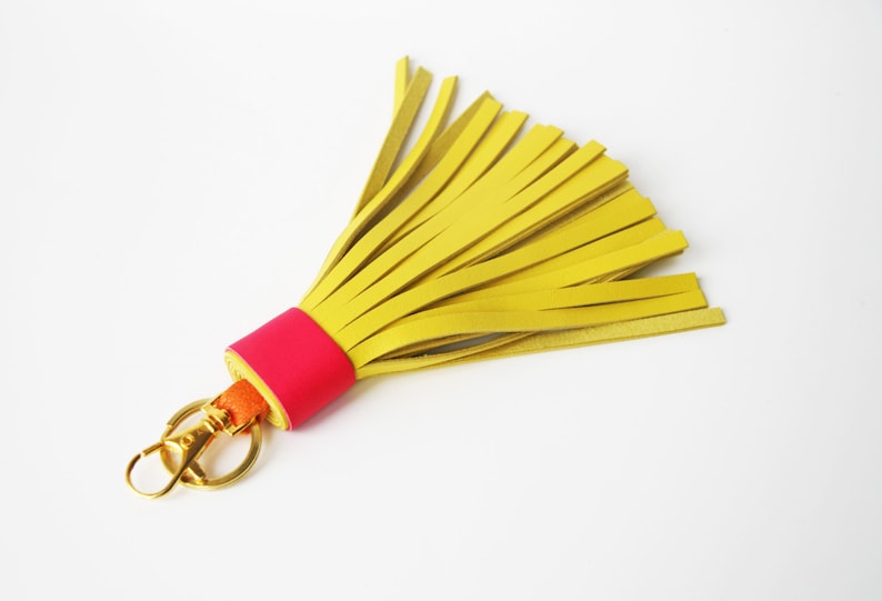 Leather Tassel With Clasp Gifts for her Yellow pink
