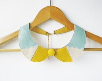 Peter Pan Detachable Collar Mint Yellow Leather Necklace Leather Bib Necklace Gift Idea