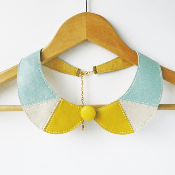 Peter Pan Detachable Collar Mint Yellow Leather Necklace Leather Bib Necklace Gift Idea