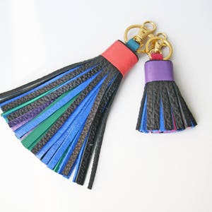 Colorful Leather tassel Fringe Keychain Key chain Bag charm Bridesmaid Gift Multicolor image 6