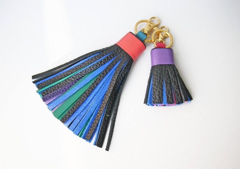 Colorful Leather tassel Fringe Keychain Key chain Bag charm Bridesmaid Gift Multicolor image 6