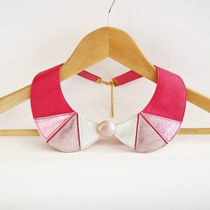 Leather Peter Pan Collar Necklace Pink and Silver Peter Detachable Collar Geometric Shapes Europeanstreetteam image 3