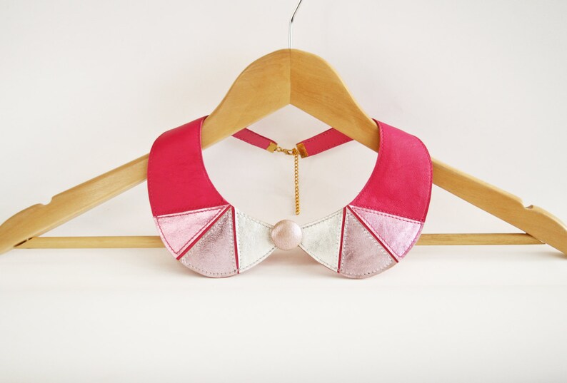 Leather Peter Pan Collar Necklace Pink and Silver Peter Detachable Collar Geometric Shapes Europeanstreetteam image 3