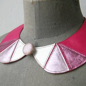 Leather Peter Pan Collar Necklace Pink and Silver Peter Detachable Collar Geometric Shapes Europeanstreetteam image 6