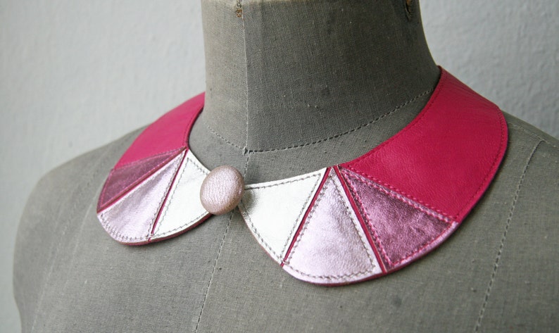 Leather Peter Pan Collar Necklace Pink and Silver Peter Detachable Collar Geometric Shapes Europeanstreetteam image 6