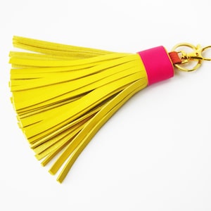 Leder Quaste Keychain Gelb Quaste mit Verschluss Schlüsselring Taschenanhänger Schlüsselanhänger Clip Geschenke für Sie