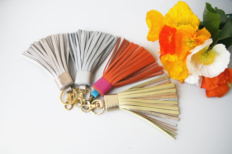 Orange Leather Tassel Keychain Tassel Key Ring With Clasp Etsy