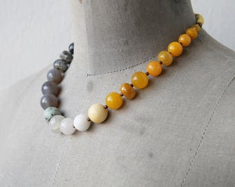 Beaded Necklace Yellow Gray BRIDESMAIDS Jewelry Statement Necklace  Color Block  Ombre Jewelry