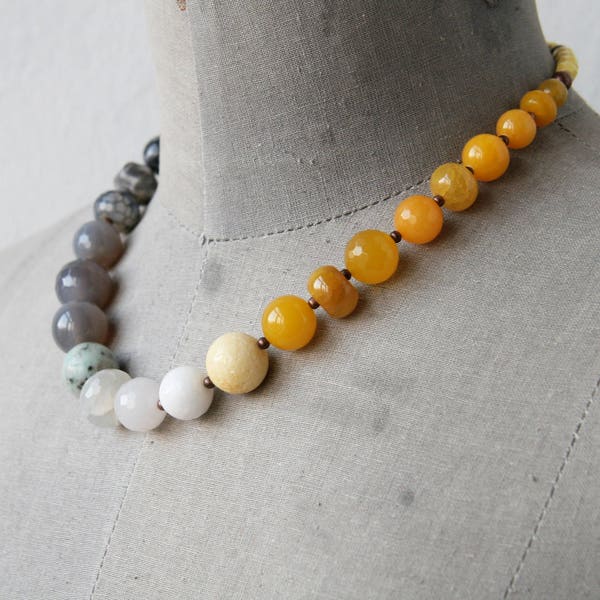 Beaded Necklace Yellow Gray BRIDESMAIDS Jewelry Statement Necklace  Color Block  Ombre Jewelry