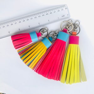 Multicolor Leather Tassel with Lobster Clasp and Split ring Bag Charm image 3