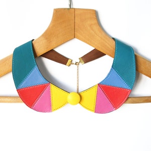 Leather Collar Necklace Colorful Necklace Yellow, Pink, Corall and Teal Blue Peter Pan Detachable Collar Neon Necklace